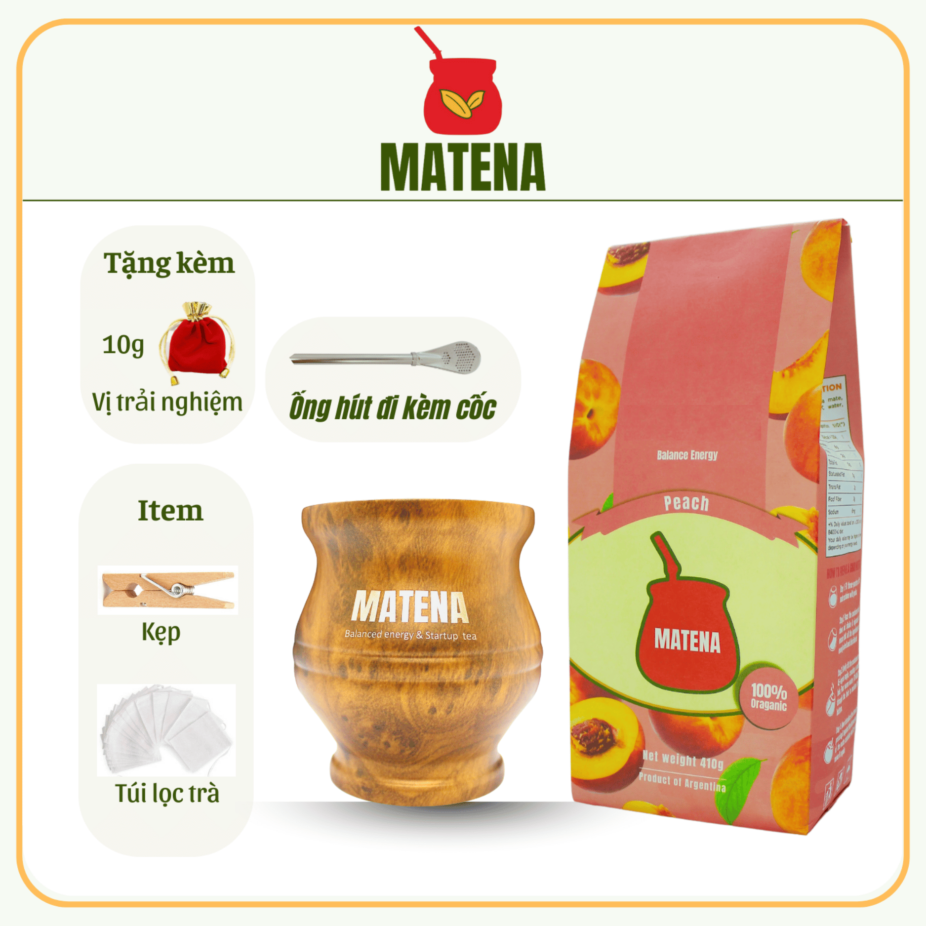Trà Matena dòng Đào không có cành, bột và bụi